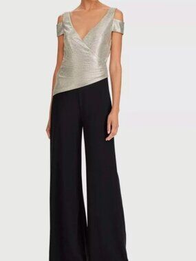 Lauren Elegant Jumpsuit Black/Gold, 12, Wide-Leg Pants, back zip
